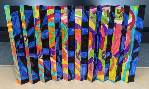A brightly coloured agamograph optical illusions picture created by a member of Elm class